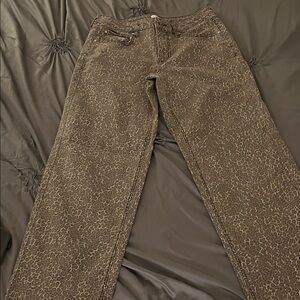 Straight Leg Women's Jeans in Brown Leopard Print